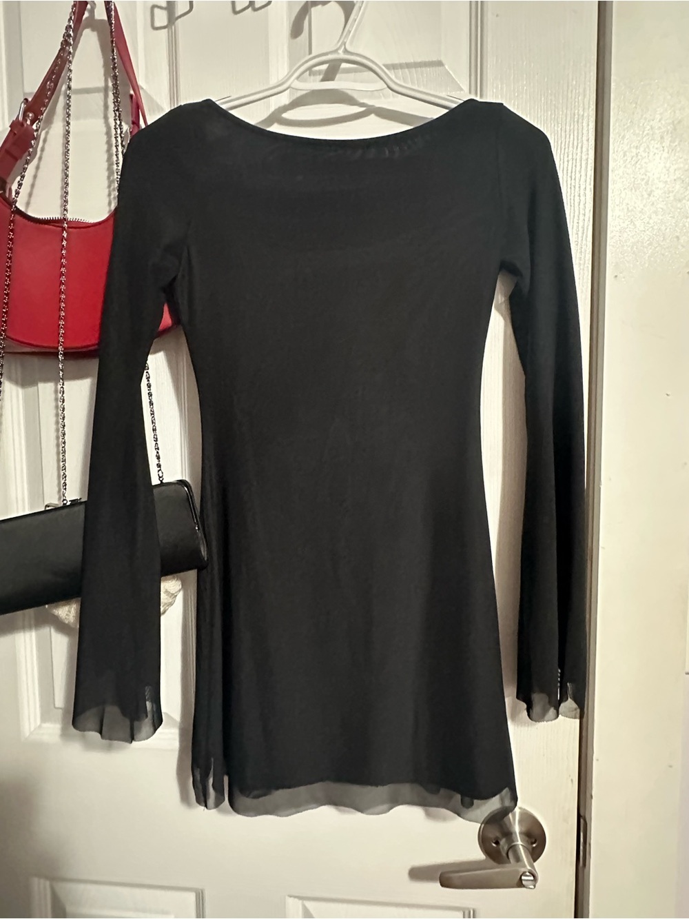 Princess Polly Black Long Sleeve Mini Dress Tag Detail